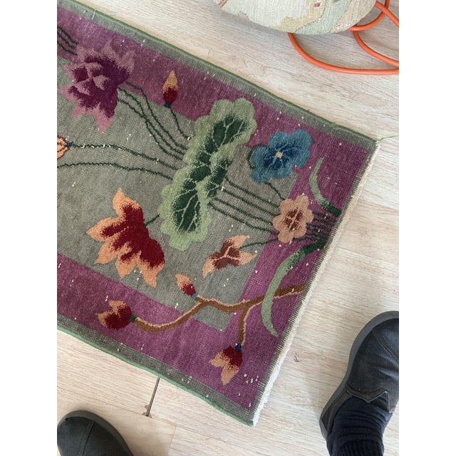 Art Deco 1920s, Handmade Antique Art Deco Chinese Rug 2.1' X 4.1' For Sale - Image 3 of 7