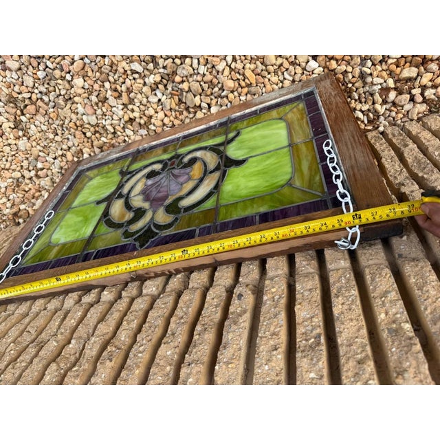 Early 20th Century Antique Victorian Style Stained and Leaded Glass Transom Window For Sale - Image 5 of 12
