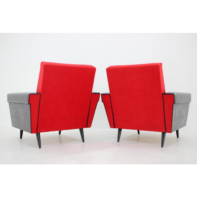 Red Set of Leatherette and Red Fabric Armchairs, Czechoslovakia, 1970s For Sale - Image 8 of 15