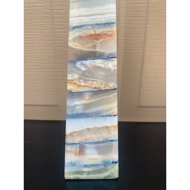 Late 20th Century Neoclassical Grand Tour Solid Marble Blue, Tan, and White Obelisk For Sale - Image 4 of 8