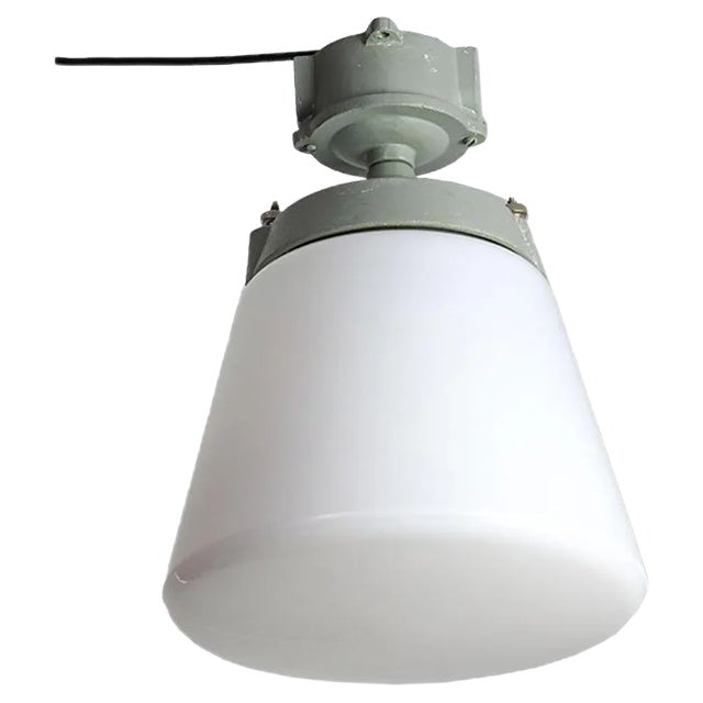 Vintage Industrial Opaline Glass Pendant Lamp, 1970s For Sale