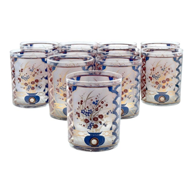 Chinoiserie' Pattern Rocks Glasses/ Tumblers by Culver - Set of 11 For Sale