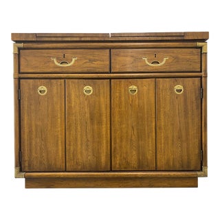 1970s Flip-Top Campaign Style Rolling Bar Cabinet by Drexel For Sale