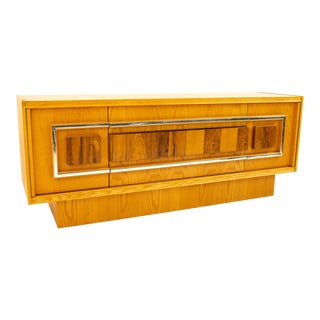 Brutalist Mid Century Chrome and Oak Credenza For Sale