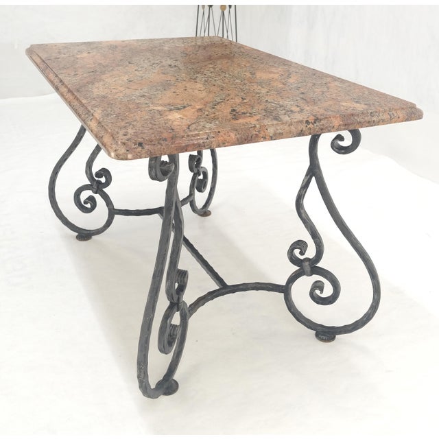 Rococo Heavy Wrought Iron Base 46x30" Thick Granite Top Outdoor Dining Table MINT For Sale - Image 3 of 12