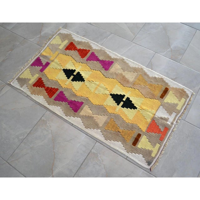 1990s Turkish Rug Hand-Woven Mini Kilim Rug - 2' X 3'9" For Sale - Image 6 of 10