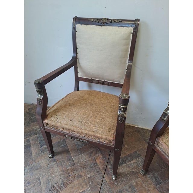 Brown Set of French Empire Style Armchairs, 1900s For Sale - Image 8 of 9
