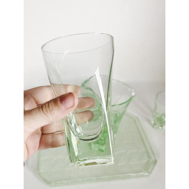 Green Glass Set Tray, France, 1940, Set of 6 For Sale - Image 8 of 11