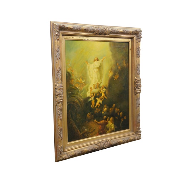 Realism 20th Century "The Ascension of Christ" Baroque Oil Painting After Rembrandt 30" For Sale - Image 3 of 12