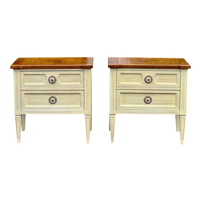 1970s Vintage American of Martinsville Parquet Top White Nightstands - a Pair For Sale