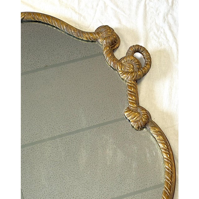 Wood Vintage Hollywood Regency Gold Rope Motif Wall Mirror For Sale - Image 7 of 15