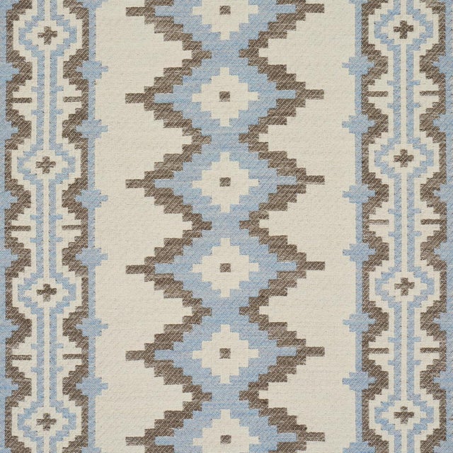 Traditional Schumacher Pathway Fabric In Sky For Sale - Image 3 of 6