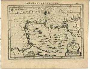 Antique Map of Myanmar by Janssonius, 1651