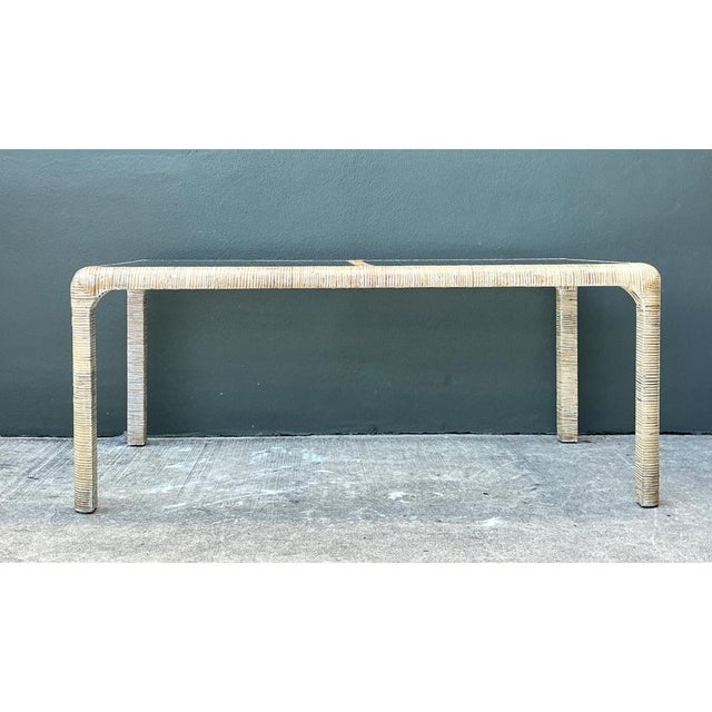 Wood Vintage Rattan and Glass Dining Table For Sale - Image 7 of 12