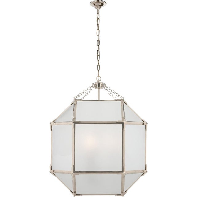 Transitional Suzanne Kasler for Visual Comfort Signature Morris Medium Lantern in Polished Nickel with Frosted Glass For Sale - Image 3 of 4