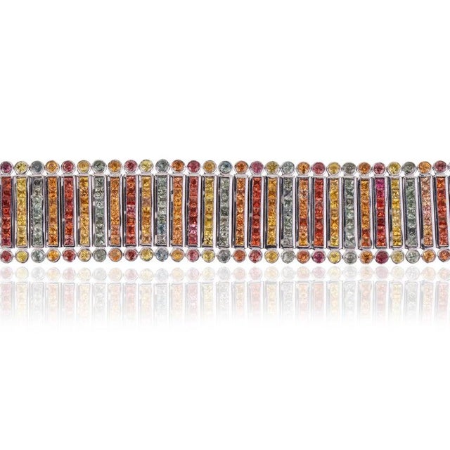 Elegant Multi-Row Multi-Sapphire Bracelet | 48.70 CTW | Sterling Silver For Sale - Image 11 of 16