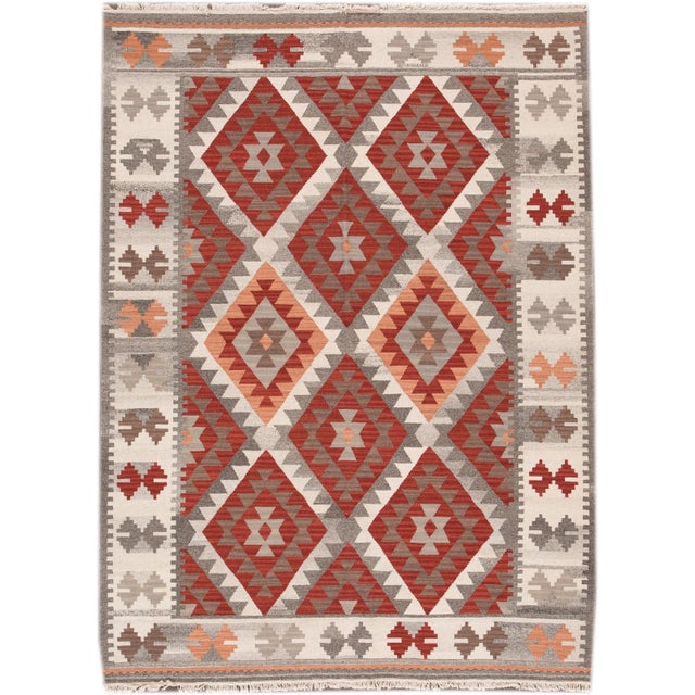 2010s Modern Geometric Kilim Handmade Wool Rug For Sale - Image 5 of 5