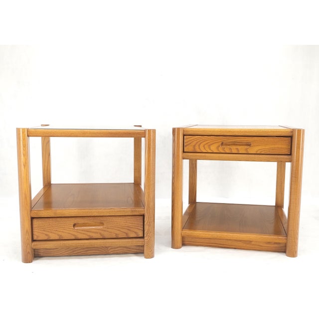 Pair Quality Glass Top One Drawer Side End Tables Nightstands Thomasville Mint! For Sale - Image 12 of 18