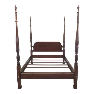 1990s Vintage Ethan Allen Queen Size Rice Carved Cherry Poster Bed For Sale