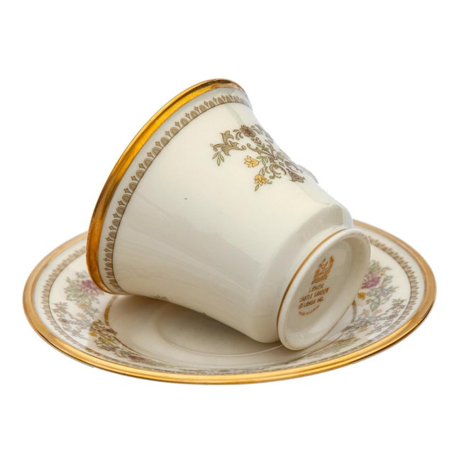 Gold 1900s Lenox "Castle Garden" Footed Cups & Saucers; Set/12 For Sale - Image 8 of 10