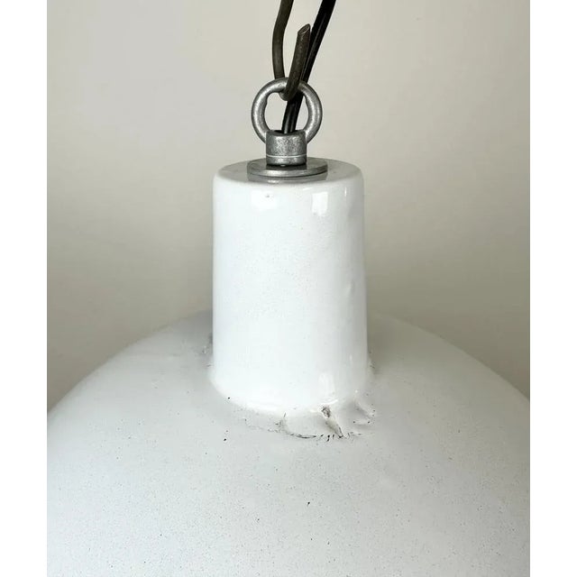 Industrial White Enamel Pendant Lamp from Emax, 1960s For Sale - Image 4 of 13
