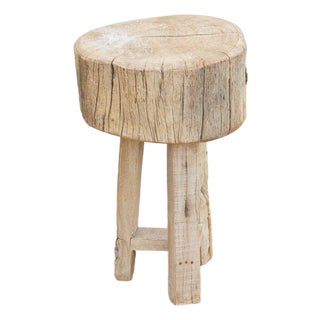 Sun Bleached Log Wood Pedestal Table For Sale