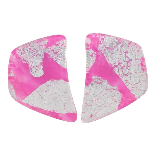 Anne and Frank Vigneri Pink and Silver Lucite Pair of Clip Earrings For Sale