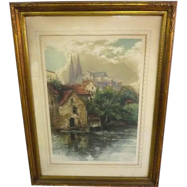 René Lorrain (1873-1949) "Chartres Cathedral" Signed Aquatint Etching A quintessential example of early 20th-century...