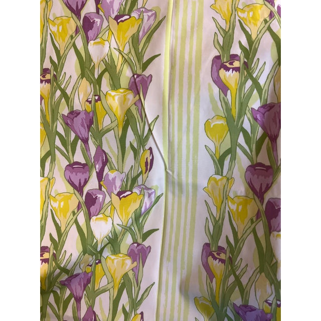 Etamine Print 2 Yards of Crocus in Yellows, Green and Lavender Fabric For Sale