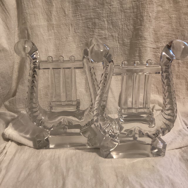 1940s Vintage Fostoria Glass Harp Lyre Bookends - a Pair For Sale - Image 5 of 10