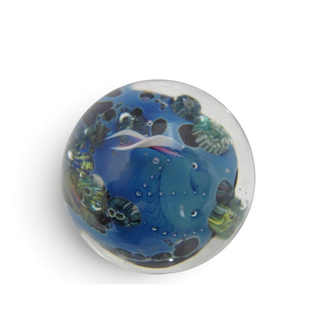Mid 20th Century Josh Simpson Inhabited Planet Earth Art Glass Marble Sculpture Paperweight For Sale - Image 5 of 10