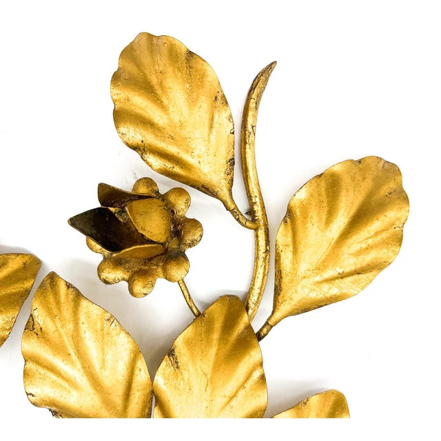 Mid-Century Italian Gilt Metal Floral Wall Sconces, Pair – Hollywood Regency / Italian Florentine For Sale - Image 10 of 11