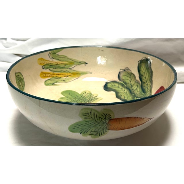French Country Vintage French Country Hand Painted Folk Art Vegetable Serving Bowl For Sale - Image 3 of 8