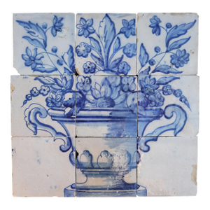 Tile Mural Panel Depicting a Baroque Jardinière With Flowers, Portuguese, 18th Century