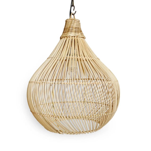Tan Coastal Contemporary Rattan Drop Pendant Light For Sale - Image 8 of 8