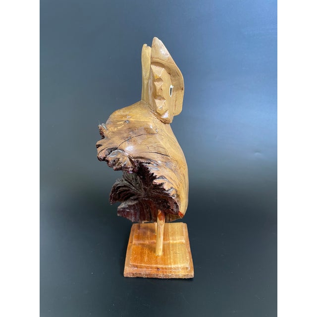 Vintage Hand Carved Parasite Wood Owl For Sale - Image 4 of 11