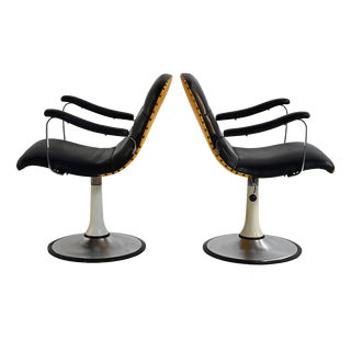 Swivel Armchairs in Skai and Steel, 1970s, Set of 2 For Sale