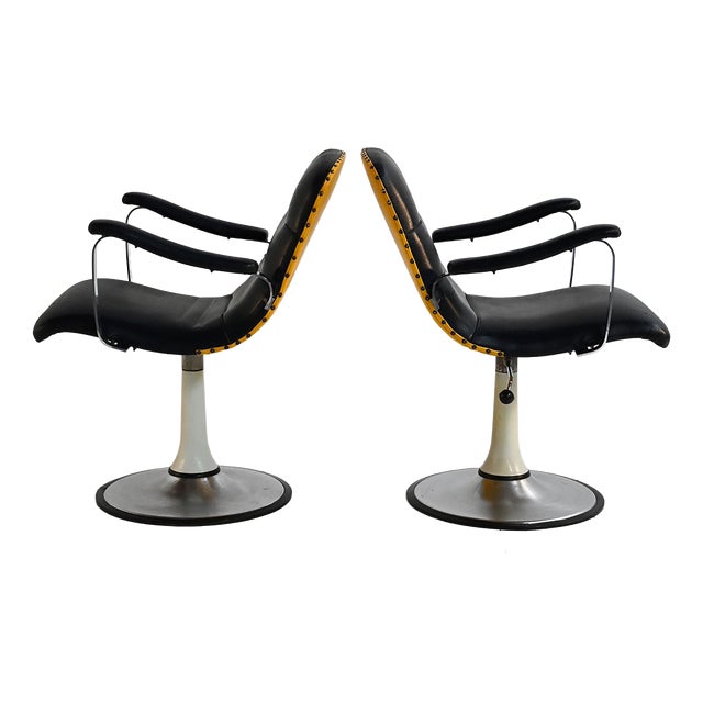 Swivel Armchairs in Skai and Steel, 1970s, Set of 2 For Sale