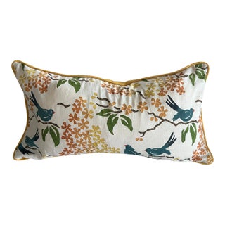 15” X 27” Galbraith & Paul Birds Lake on Logan White Linen Lumbar Pillow Cover For Sale