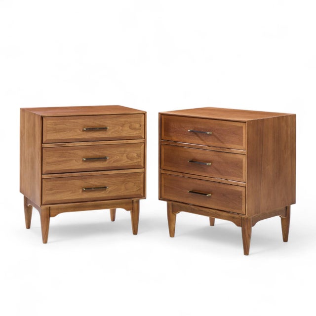Ramseur Mid Century Walnut 3-Drawer Nightstands - Pair Each nightstand measures: 22 wide x 16 deep x 25.25 inches high...