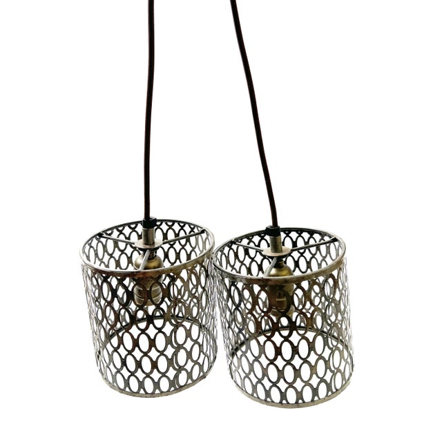 Industrial Vintage Hand Made Industrial Metal Cage Shadow Art Pendants - a Pair For Sale - Image 3 of 3