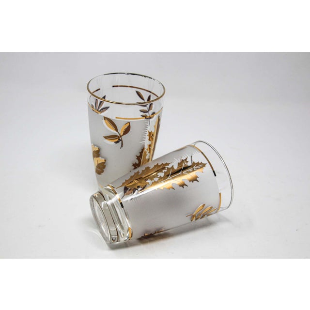 Glass Vintage Libbey Cocktail Glasses Set, Frosted Glass with Gold Leaf For Sale - Image 7 of 18