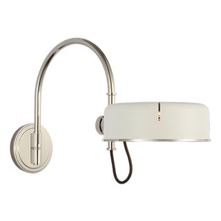 Thomas O'Brien for Visual Comfort Signature Oso 13" Articulating Arc Wall Light in Polished Nickel with Matte White Shade For Sale