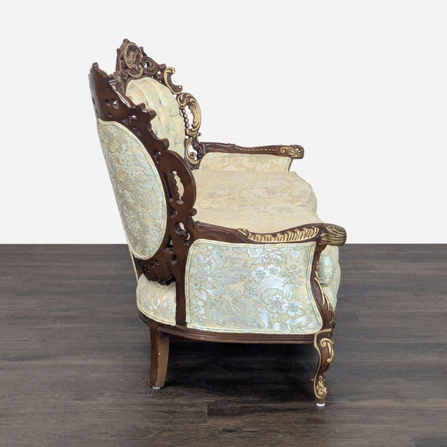 Hausske-Harlen 1981 Rococo Revival Carved Wood & Gilt Triple-Back Loveseat For Sale - Image 4 of 8