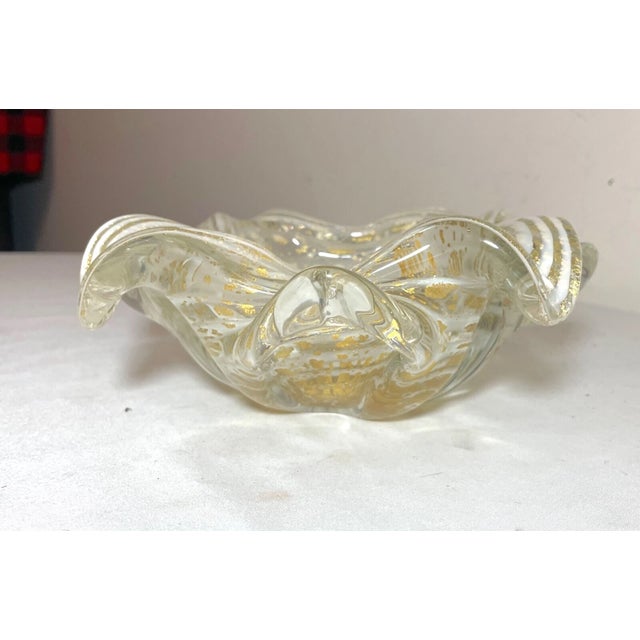 Vintage Blown Murano Venetian Art Glass Cigarette Cigar Gold Ashtray Italian For Sale - Image 4 of 12