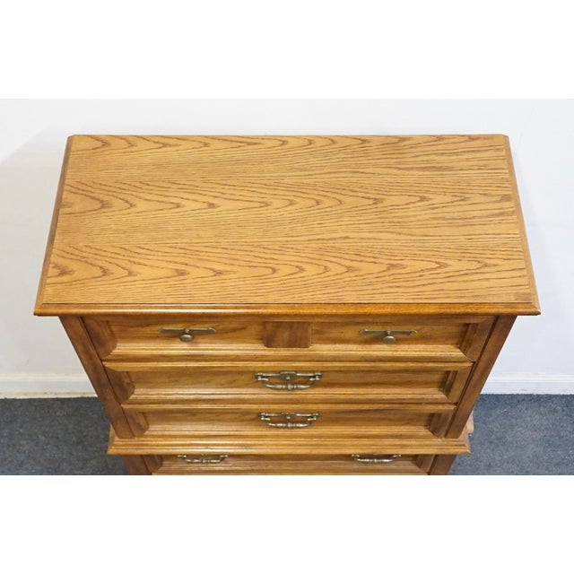 Brown Bassett Furniture Solid Oak Traditional American Colonial Revival 40" Chest on Chest 2085-251 For Sale - Image 8 of 12