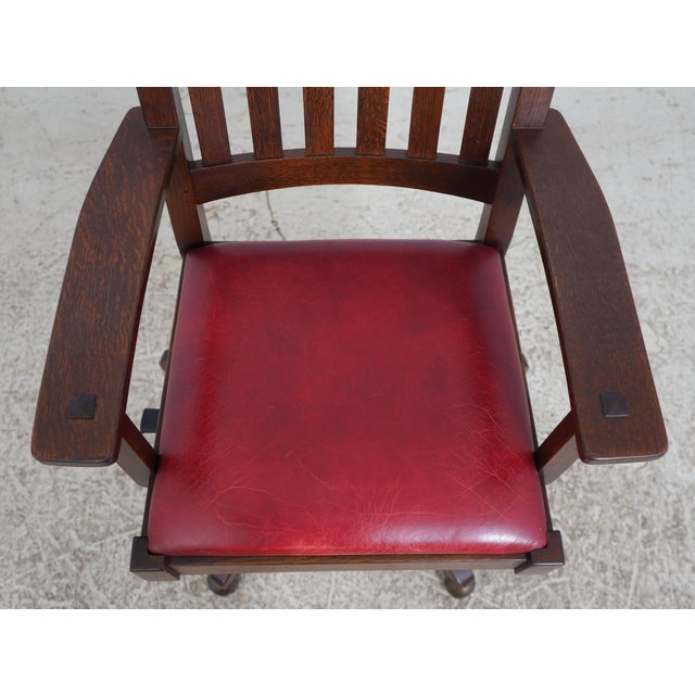 Brown Stickley Mission Oak Leather Office Chair For Sale - Image 8 of 18