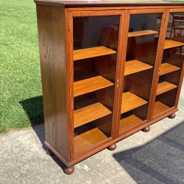 Antique Triple Oak Bookcase For Sale - Image 4 of 9