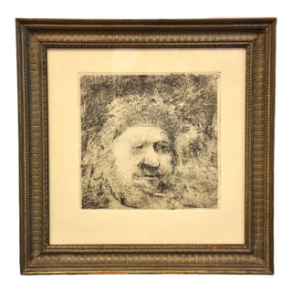 1967 Portrait Etching of Rembrandt by Joel Iskowity Titled “Homage to Rembrandt” For Sale