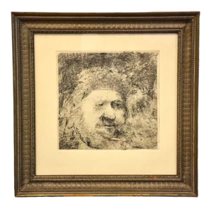 1967 Portrait Etching of Rembrandt by Joel Iskowity Titled “Homage to Rembrandt”
